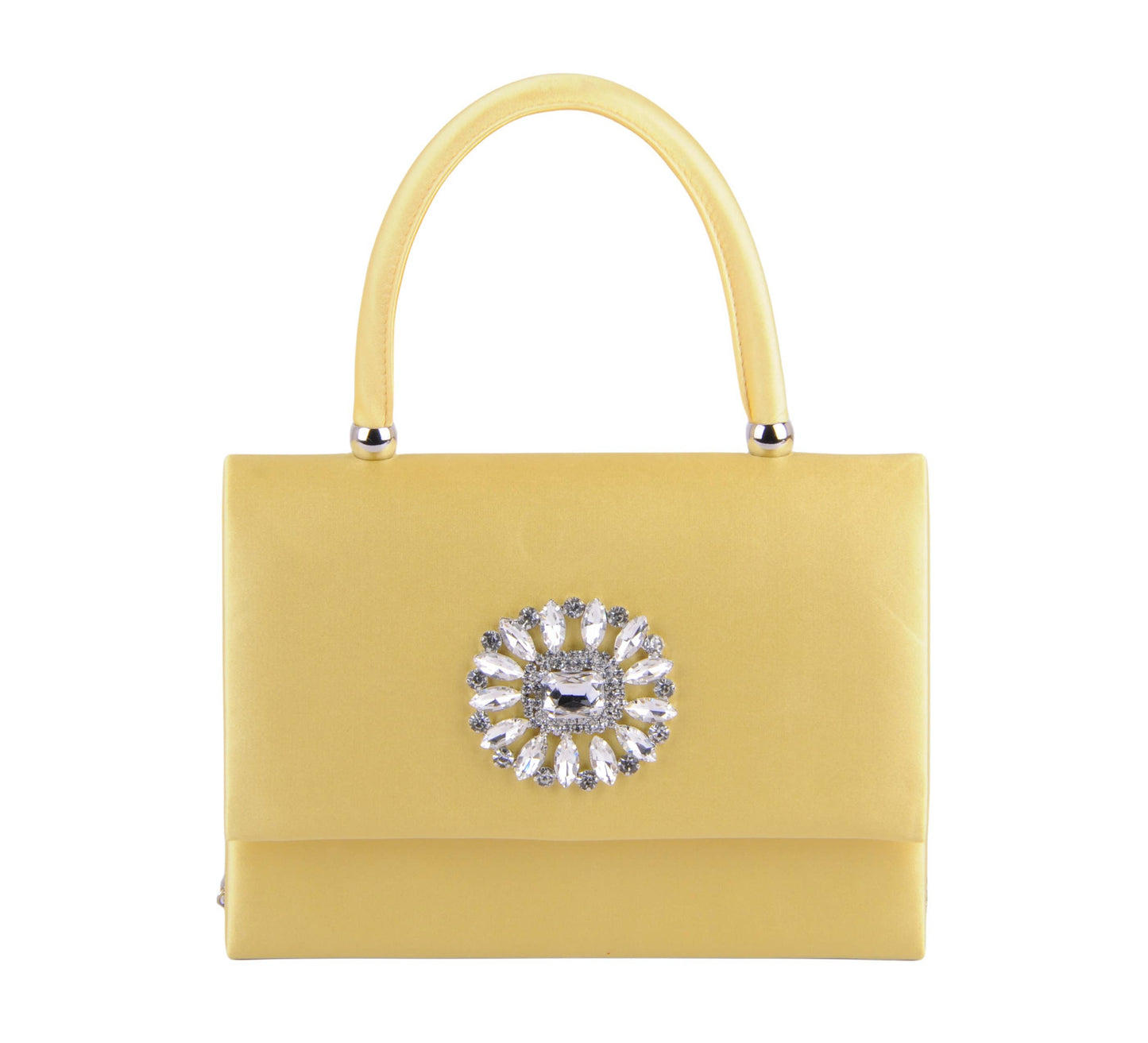 Yellow Satin Satchel Crossbody Bag with Floral Accent