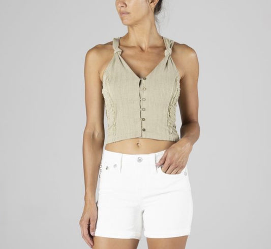 Knotted Ribbed Tank With Button Detail