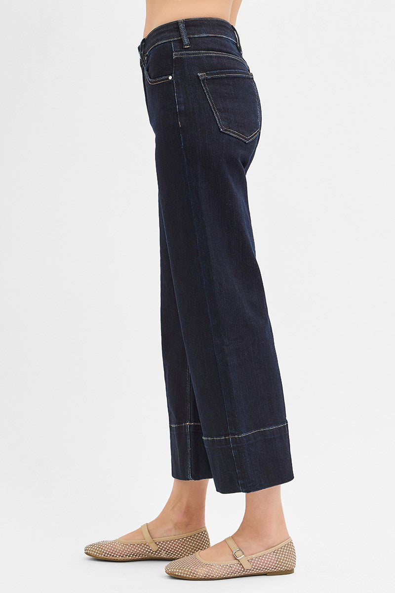 High Rise Crop Wide Seam Detailed Jeans