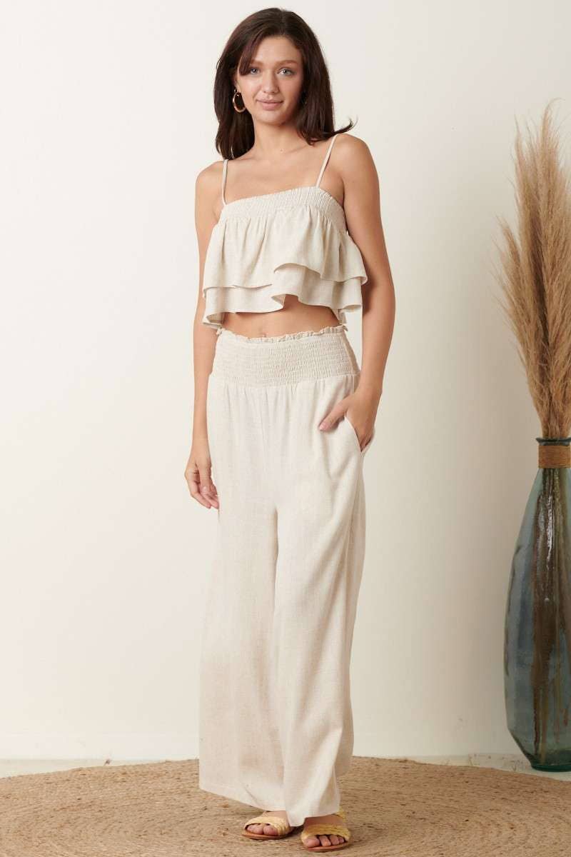 Smocking Detail Tank And Wide Leg Pants Sets