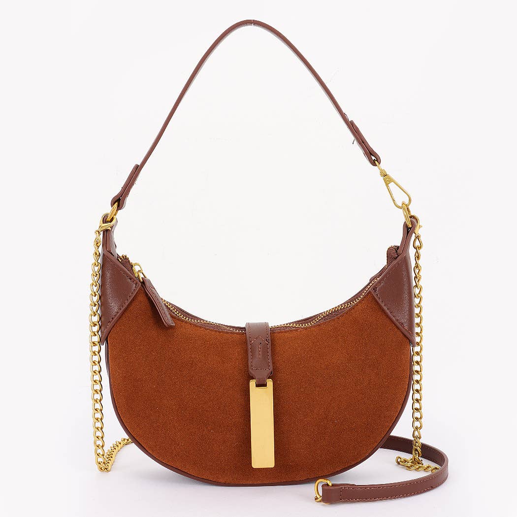 Faux Suede Leather Hobo Bag