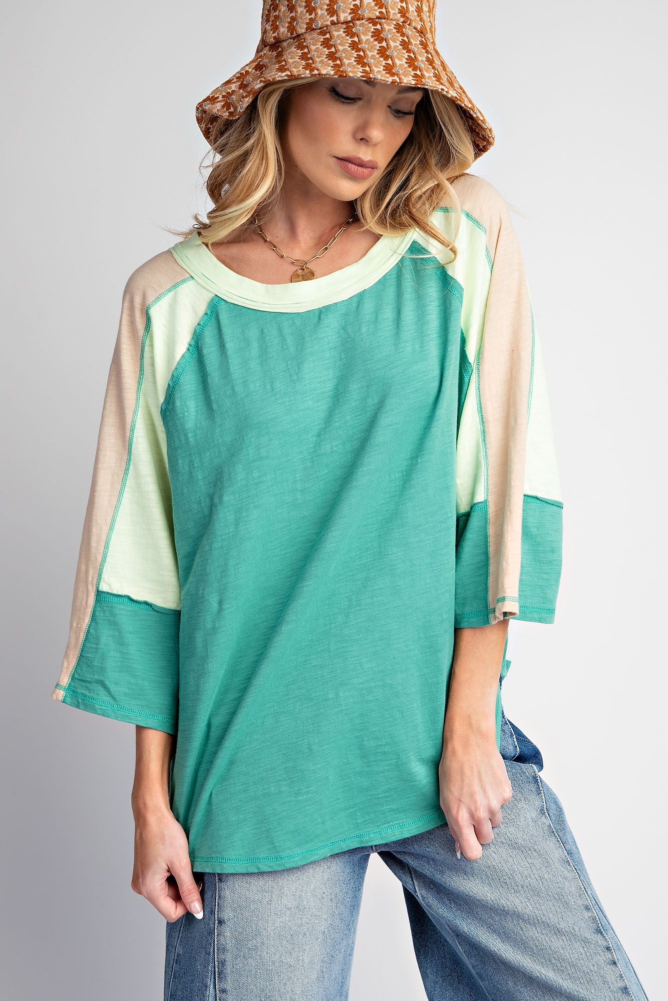 Color Block Cotton Slub Knit Top