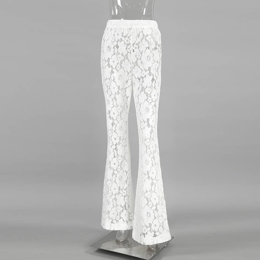 Lace Jacquard Sheer High-Rise Casual Flared Trousers