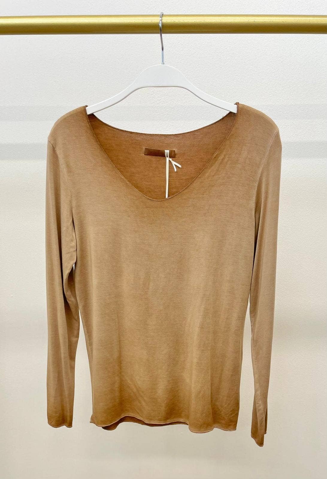 Mineral Wash V-Neck Long Sleeve Top