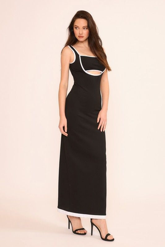 Sleeveless Contrast Color Maxi Dress