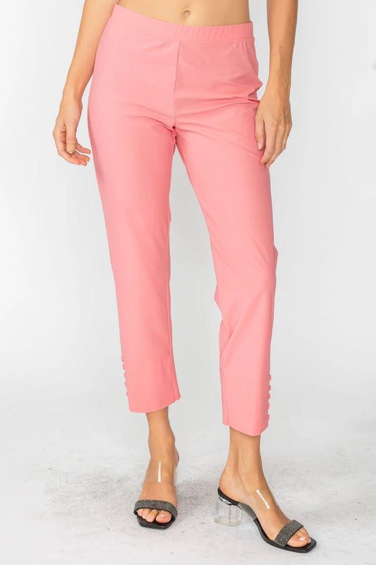 Button Hem Slim Crop Pants