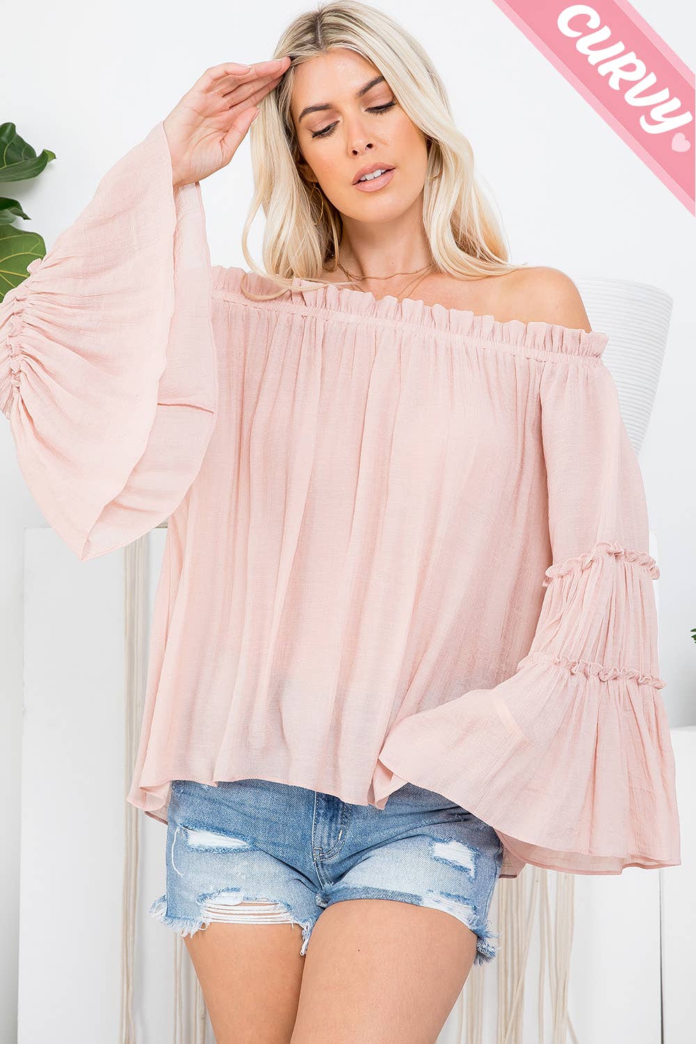 Extended Size Off The Shoulder Tiered Bell Sleeve