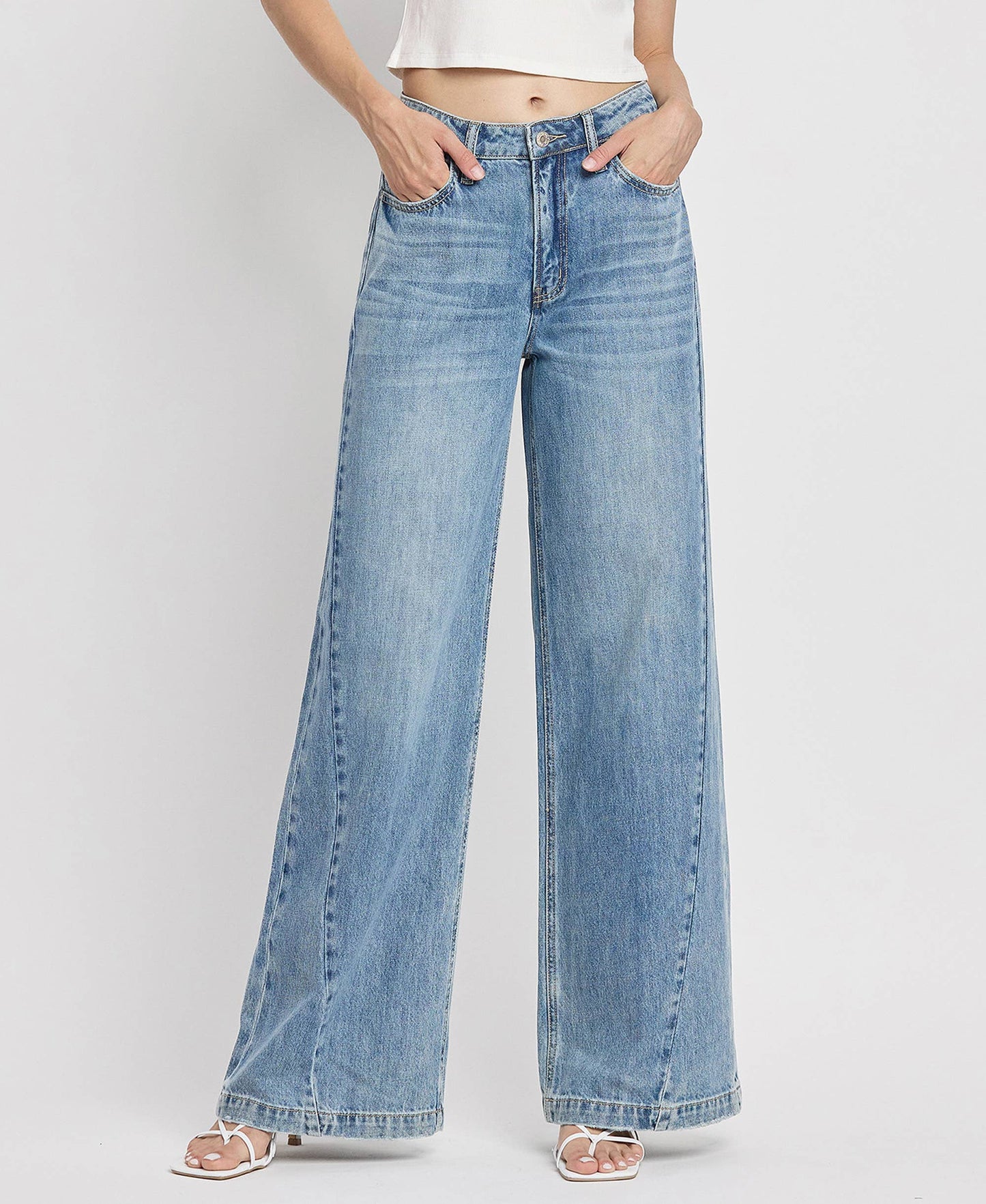 VERVET by FLYING MONKEY - HIGH RISE SEAM DETAIL WIDE LEG JEANS V3566