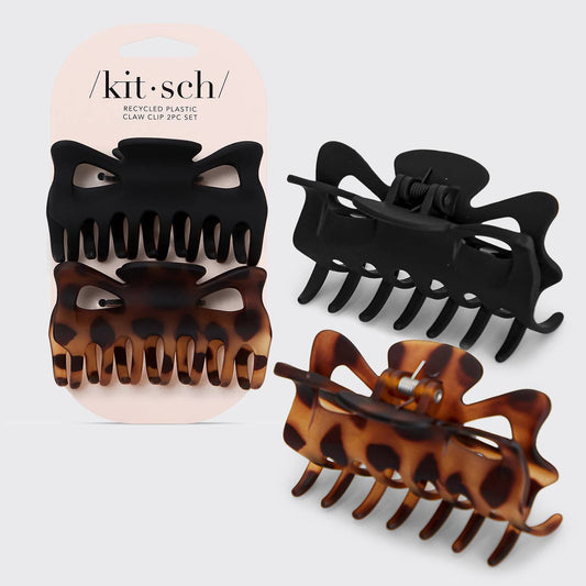 Kitsch - Recycled Plastic Large Claw Clip 2pc Set - Black & Tort