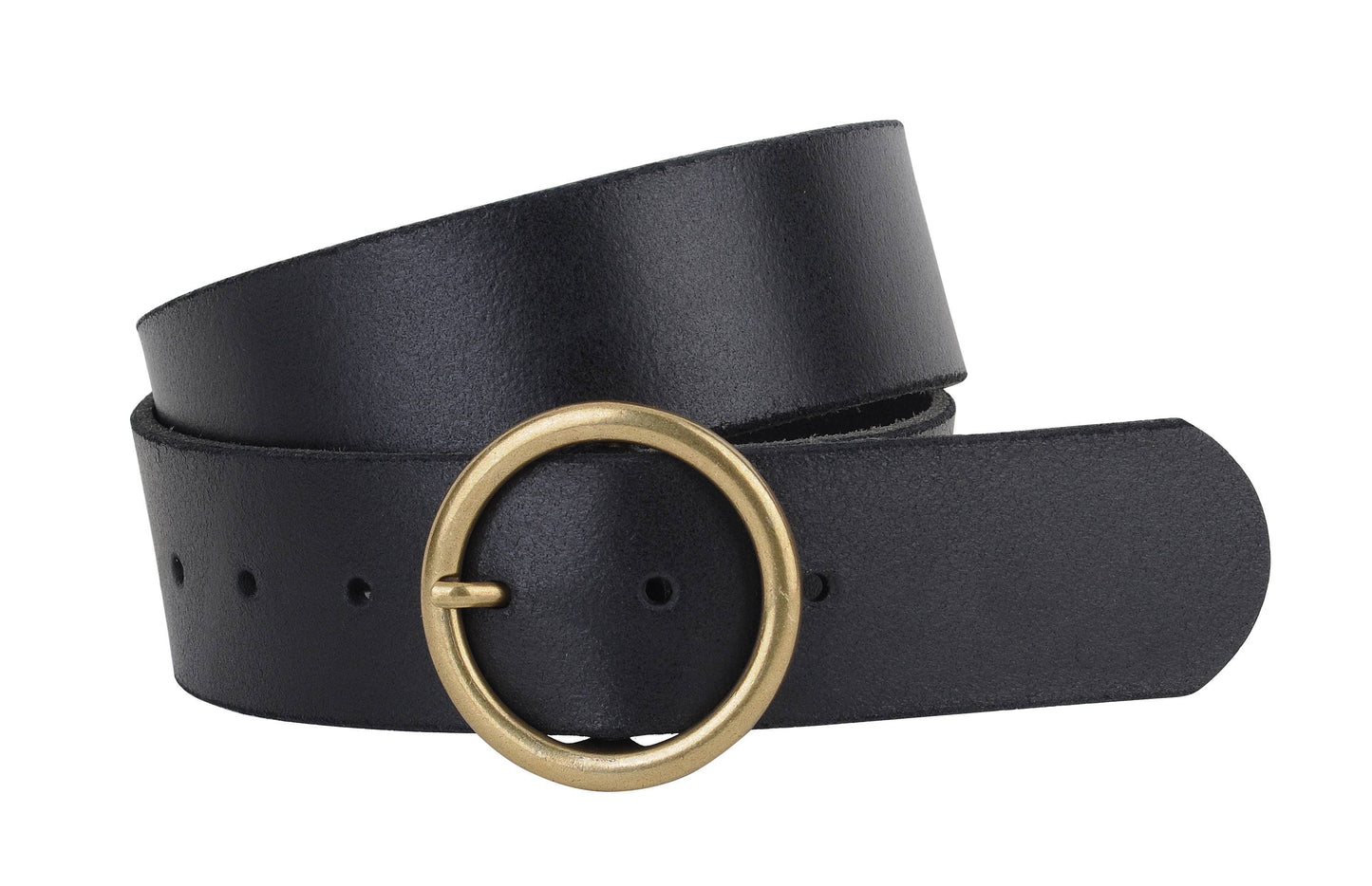 Wide Brass-Toned Single Ring Buckle Leather Belt