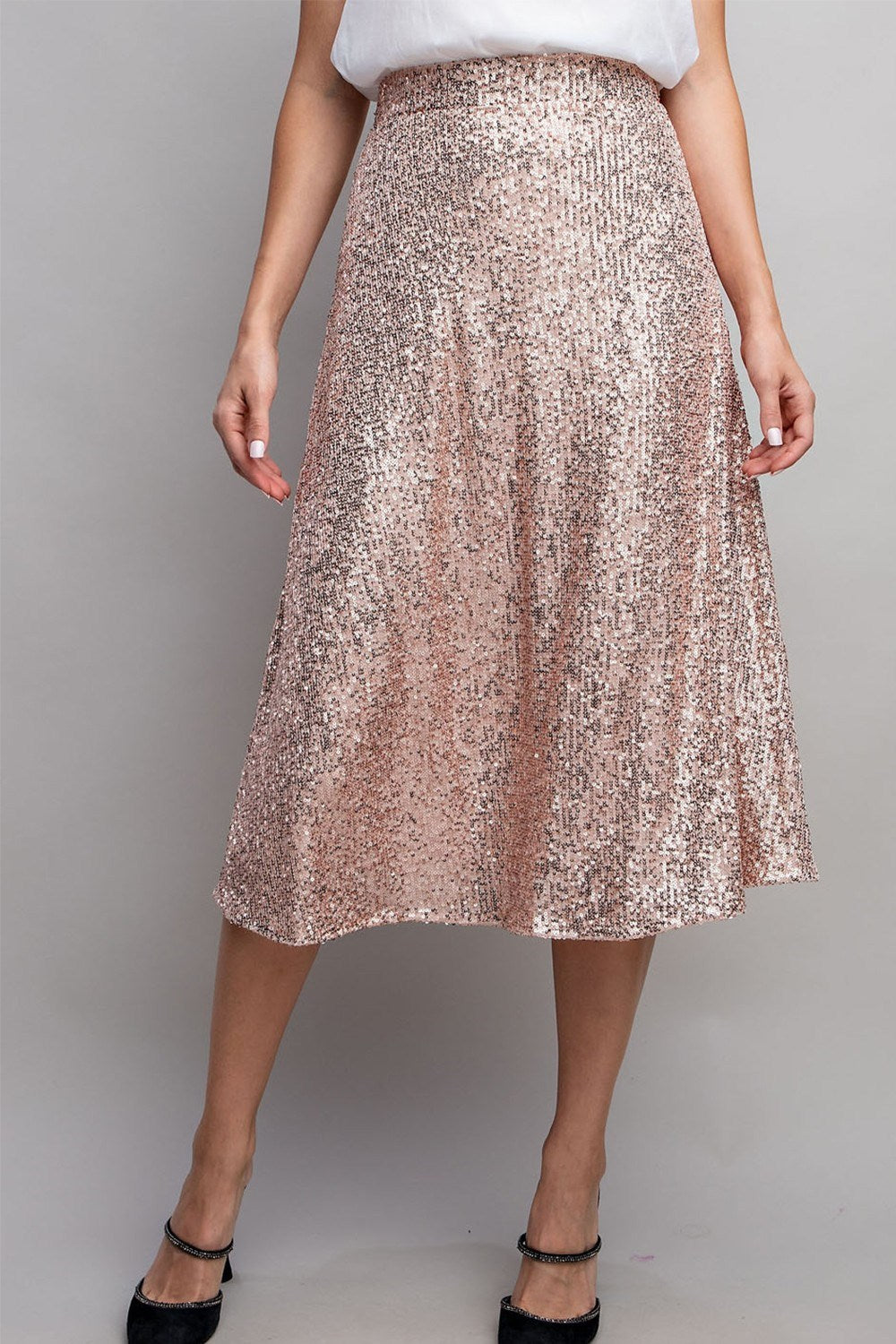 Glitter Flare Midi Skirt