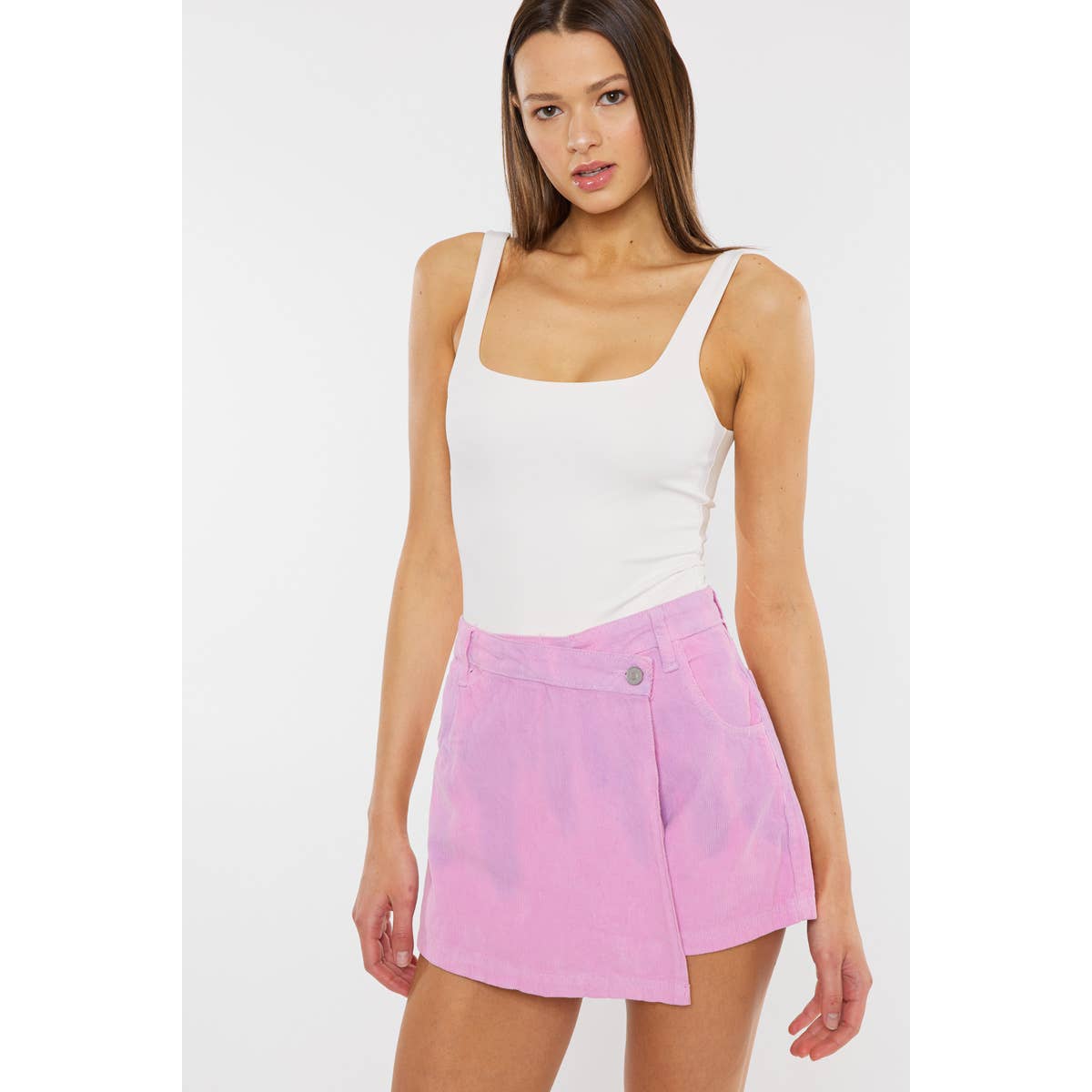 High Rise Skort Rigid Crossover Zip Fly