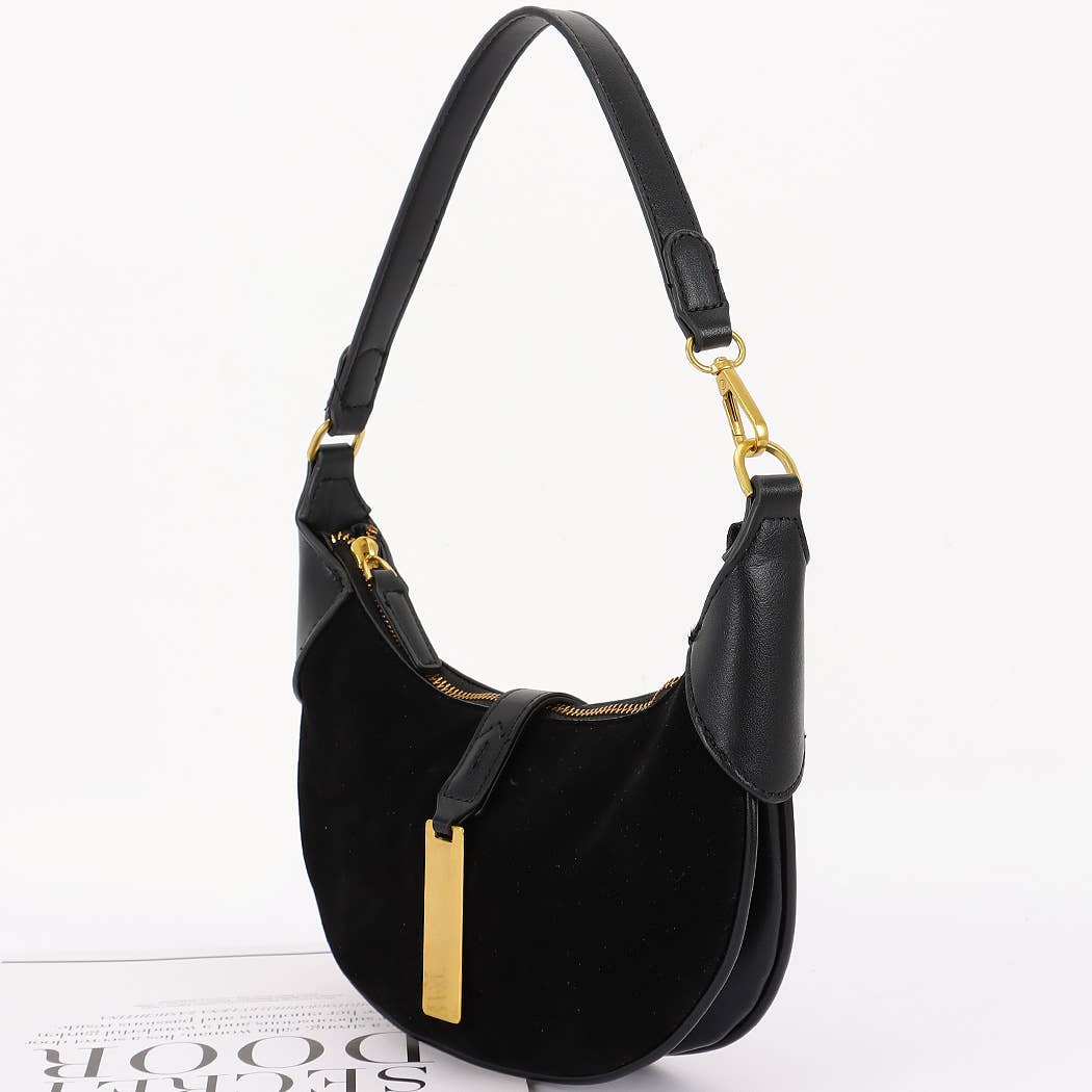Faux Suede Leather Hobo Bag