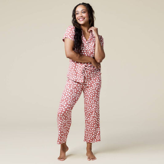Sleep Soft Polka Print Slim Notch Collar Capri PJ Set