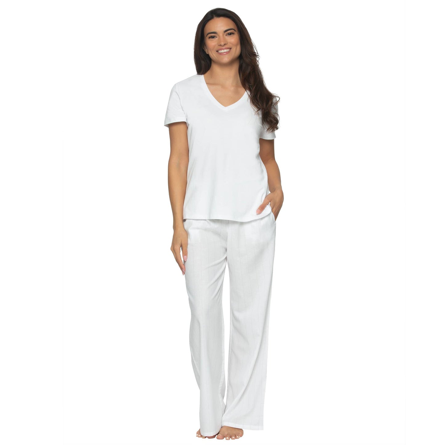 Mirielle Cotton Twill Short Sleeve PJ Set - White