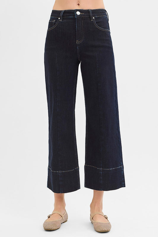 High Rise Crop Wide Seam Detailed Jeans
