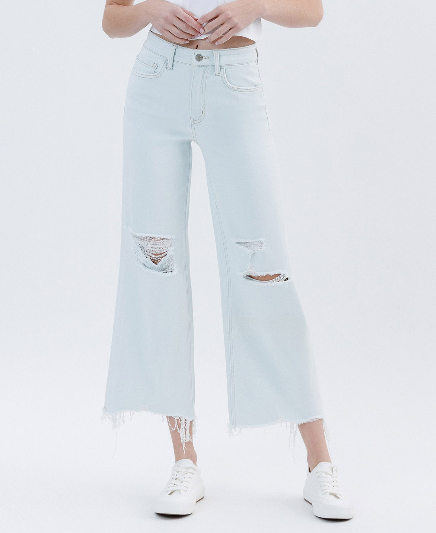 High Rise Distressed Crop Wide Jeans