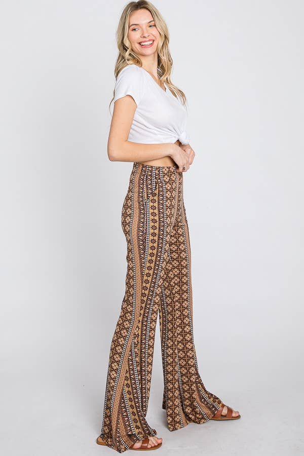 Extended Size Boho Print Flared Pants