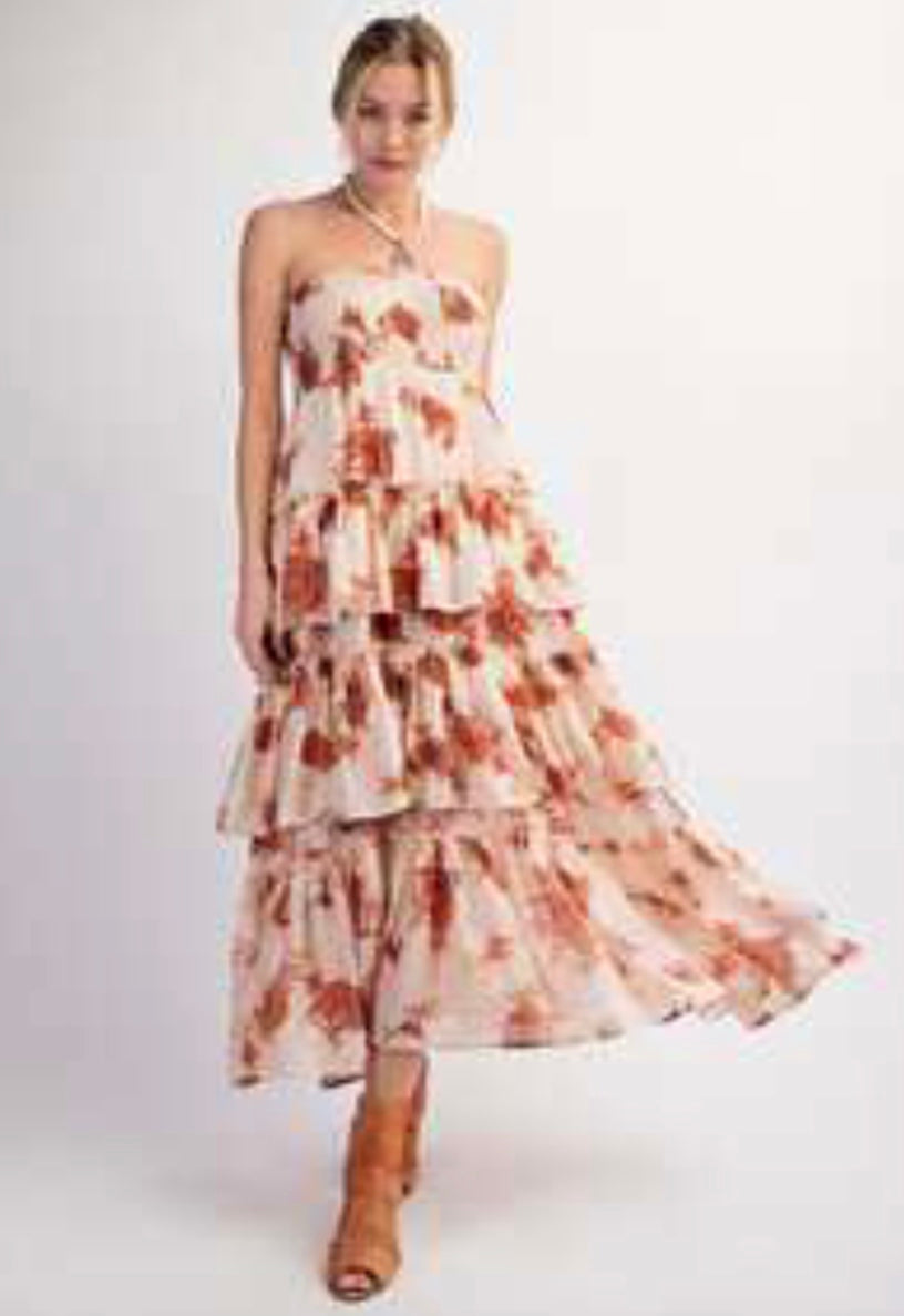 Printed Silky Tiered Dress