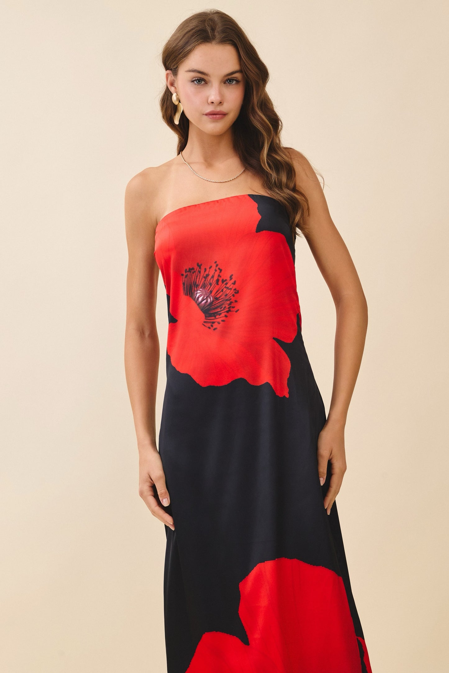 Floral Print Elasticized Band Strapless Dress