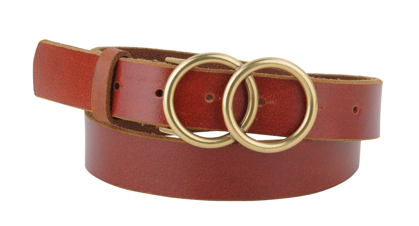 Double Circle Overlap Buckle Leather Belt