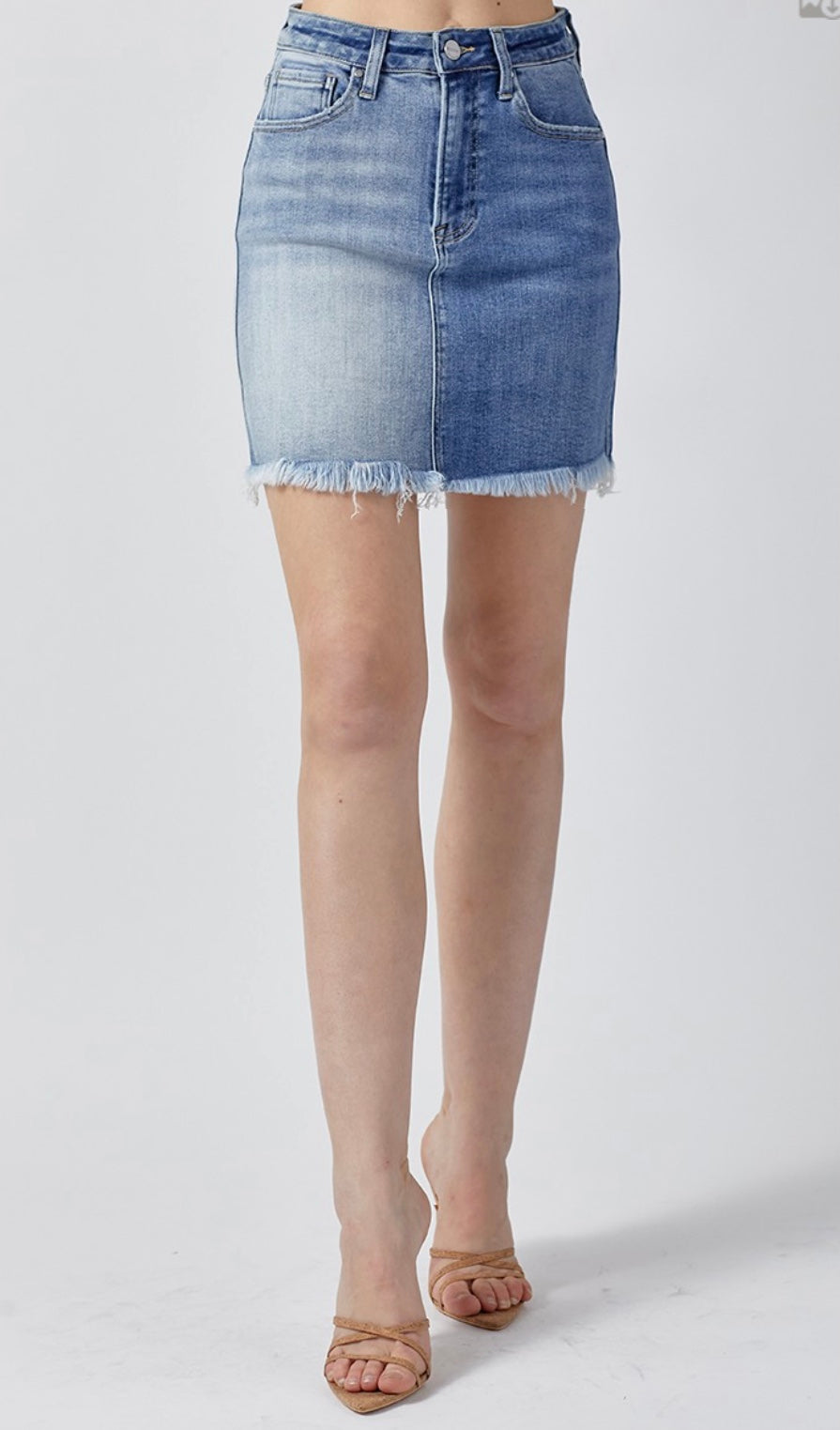 Two Tone Washed Mini Skirt
