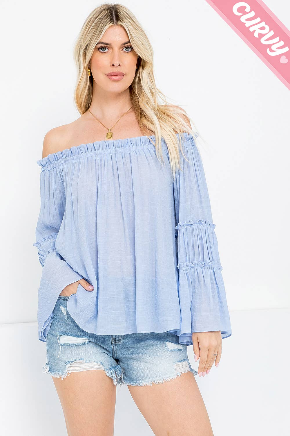 Extended Size Off The Shoulder Tiered Bell Sleeve