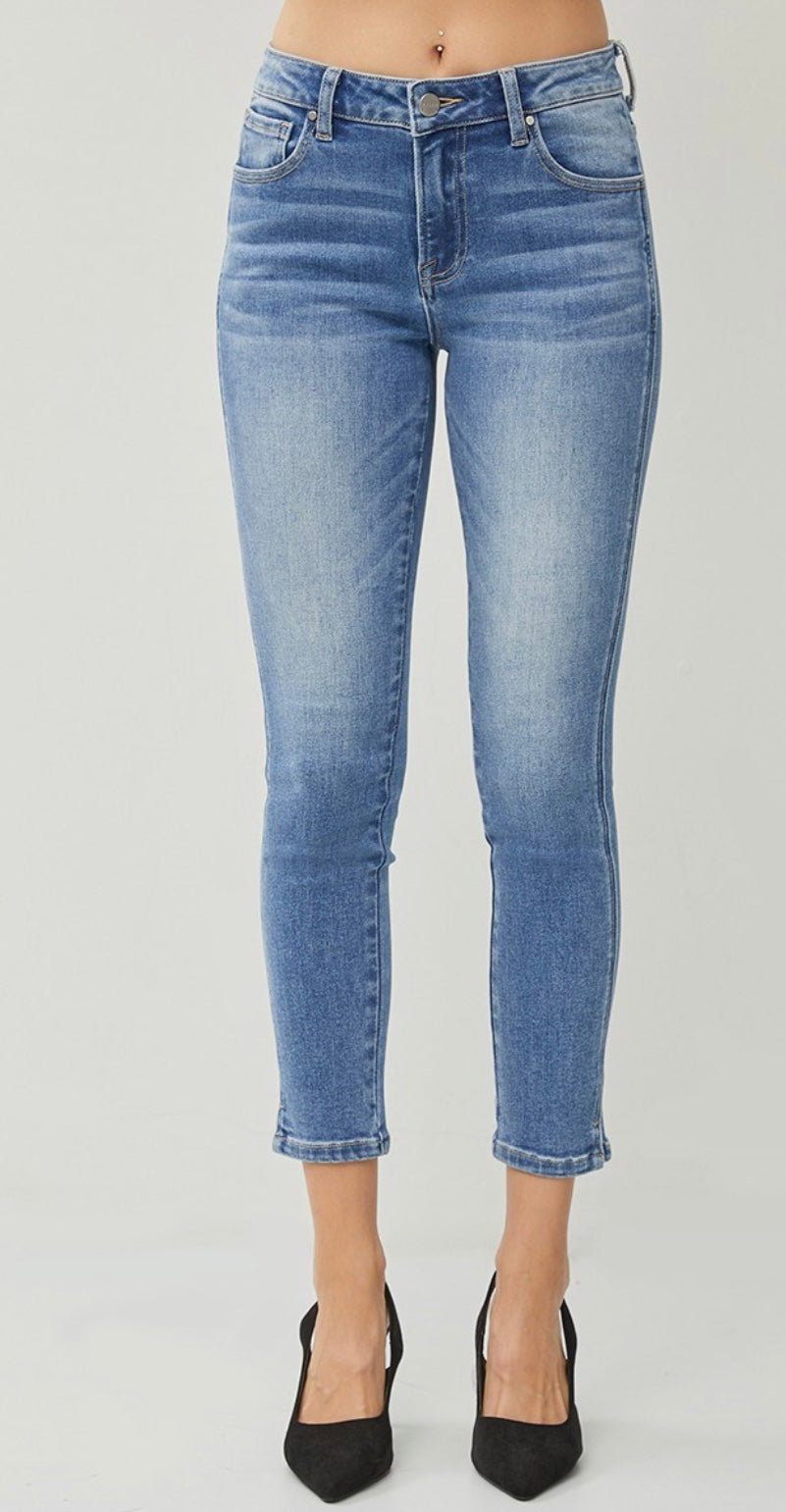 Mid Rise Side Slit Ankle Skinny Jean