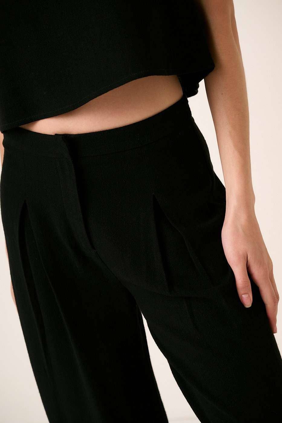 Linen Blend Crop Tank Top Pleated Pant Set