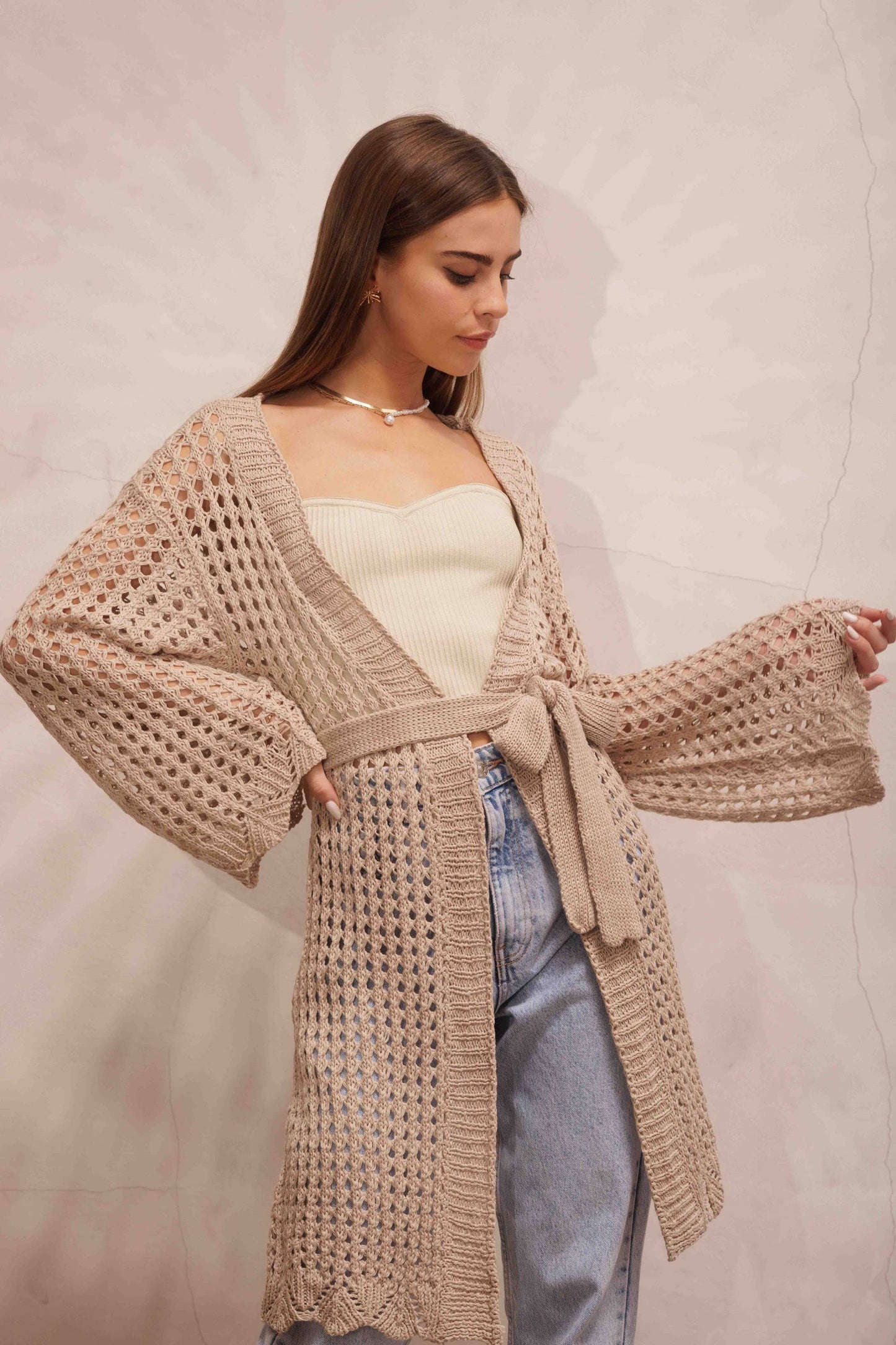 Mesh Long Cardigan