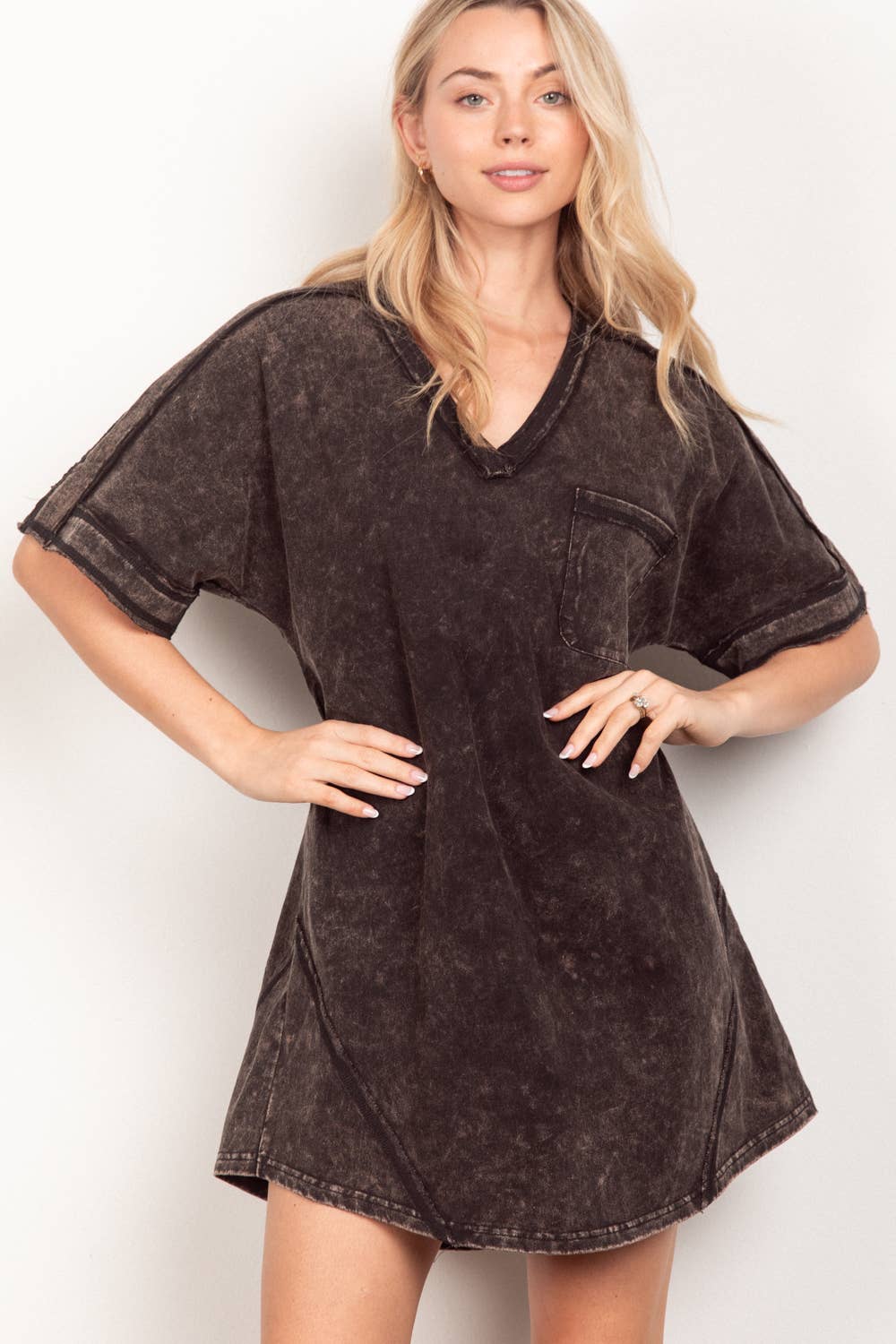 Extended Washed T-shirt Knit Mini Dress