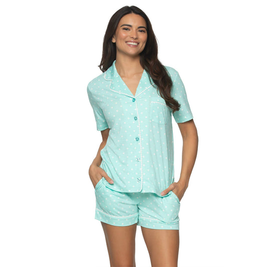 Jessie Stretch Jersey Shorts Sleeve & Shorts PJ Set - Blue