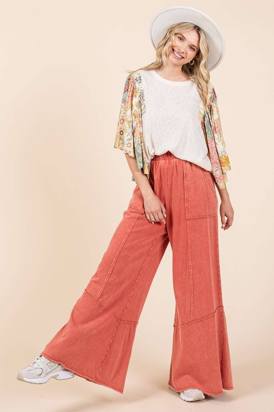 Mineral Wash Wide Flared Leg Lounge Pants