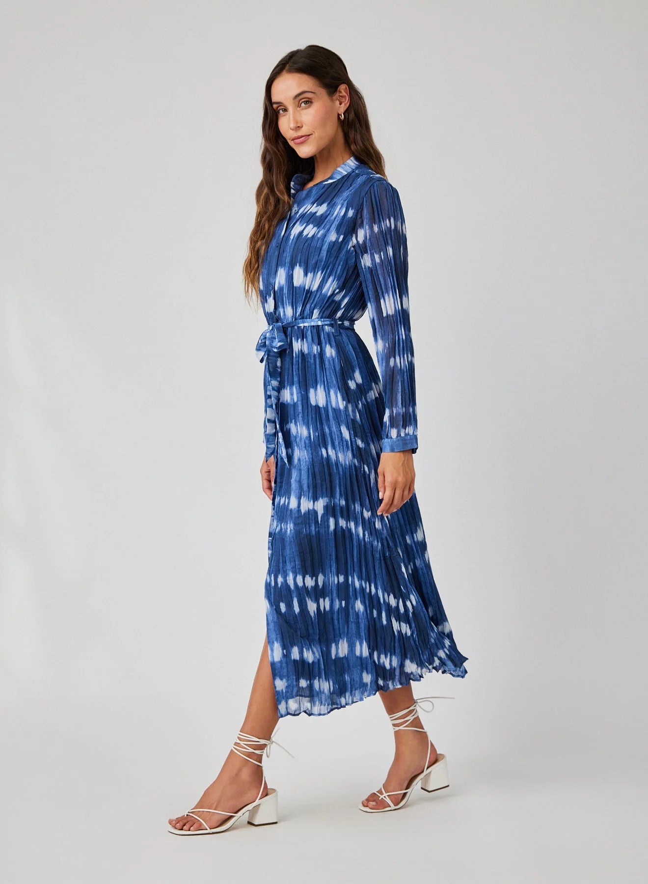 Long Sleeve Pleated Maxi Shirt Dress