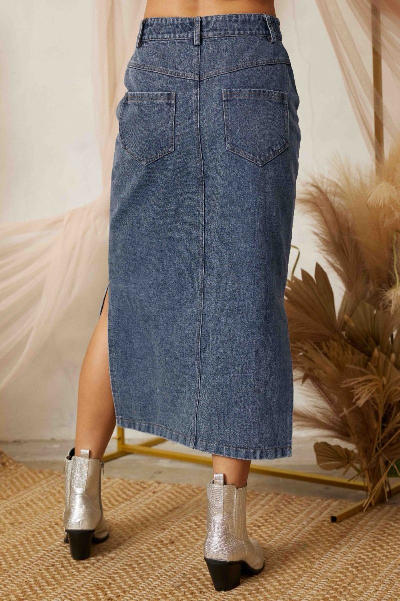 Side Slit Pencil Denim Skirt