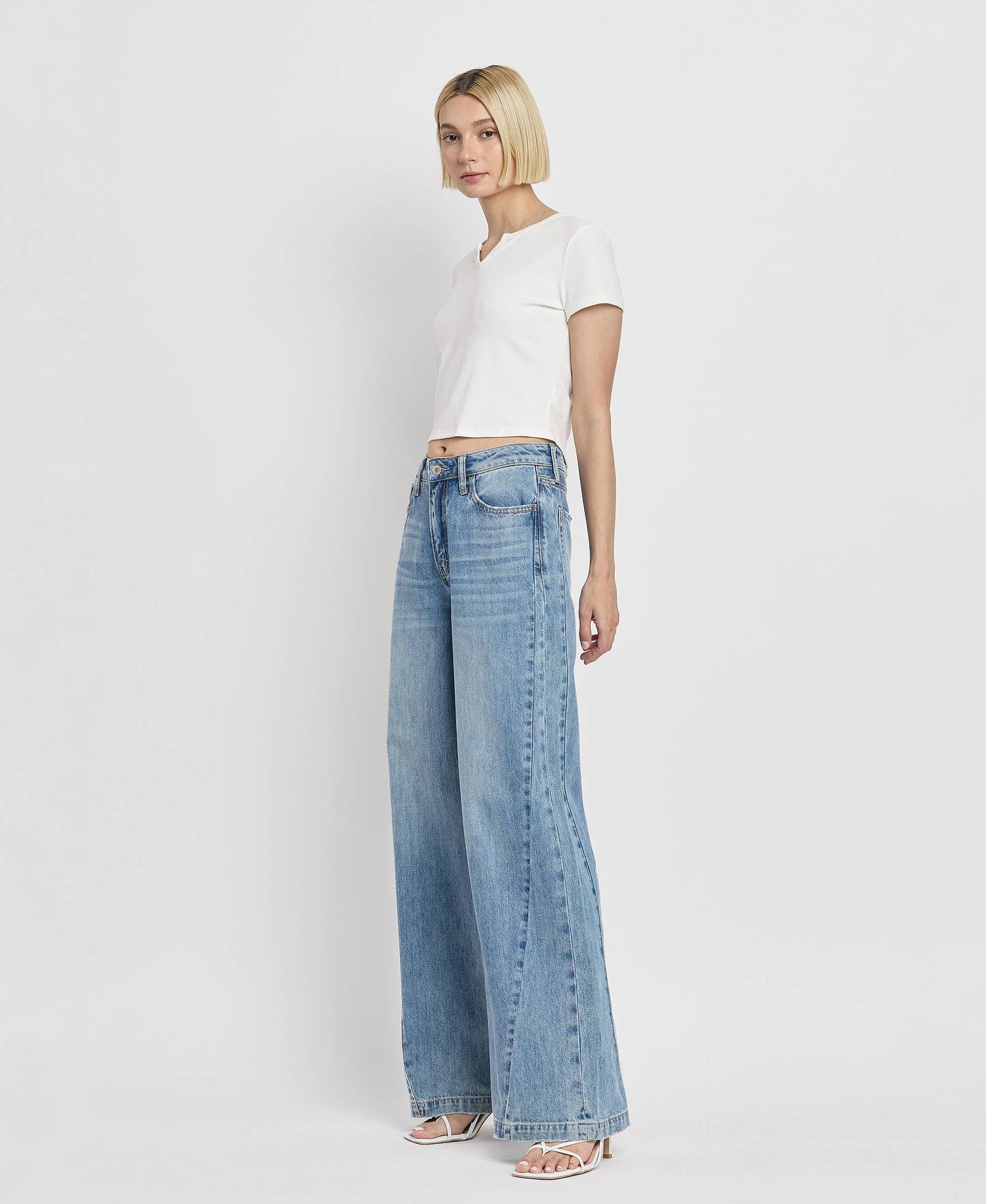 VERVET by FLYING MONKEY - HIGH RISE SEAM DETAIL WIDE LEG JEANS V3566