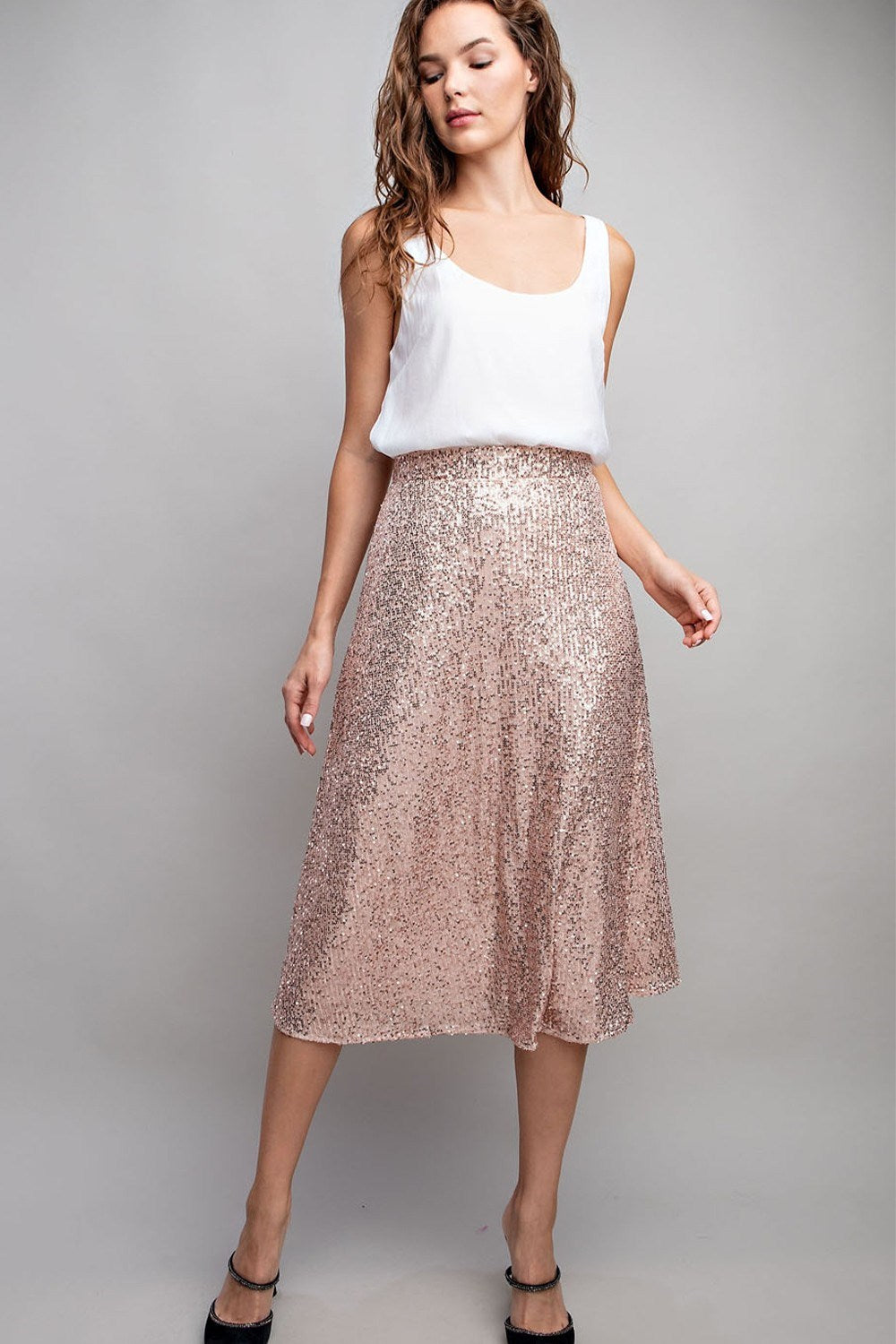 Glitter Flare Midi Skirt