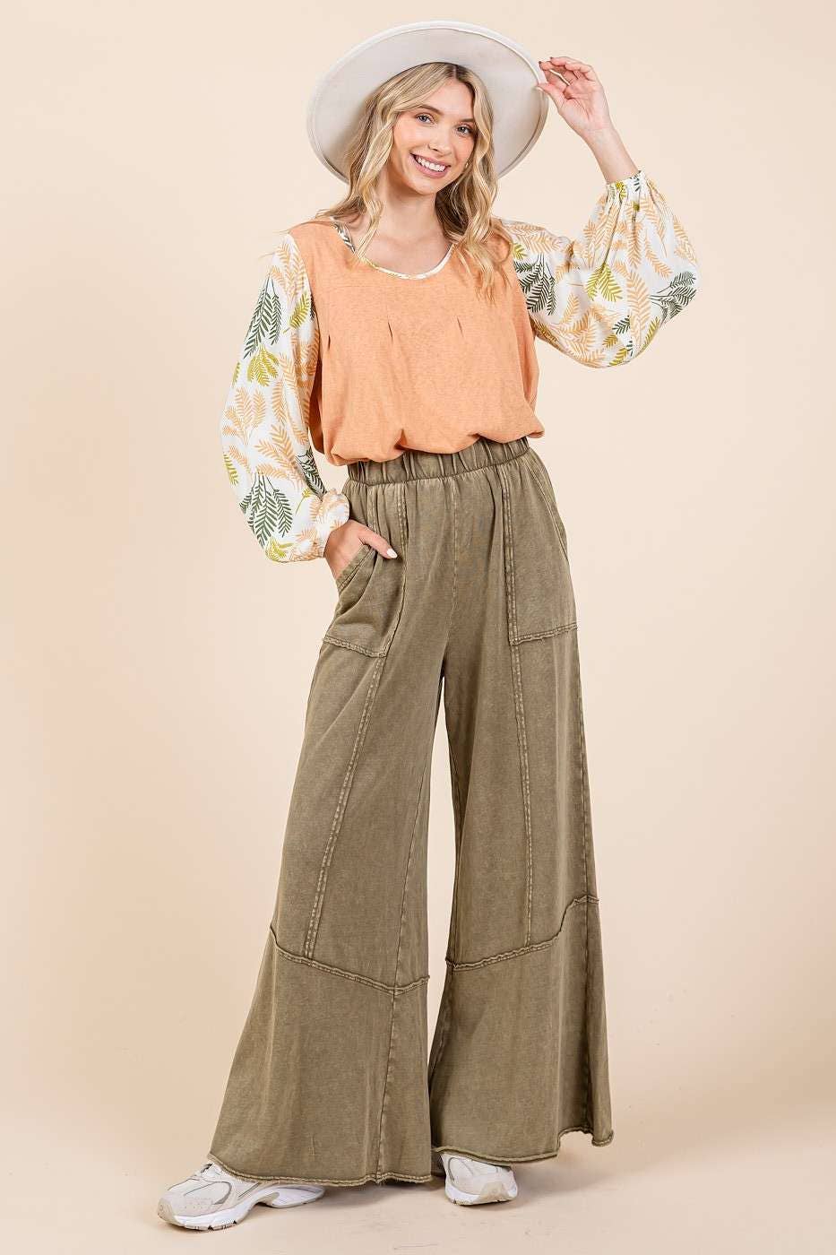 Mineral Wash Wide Flared Leg Lounge Pants