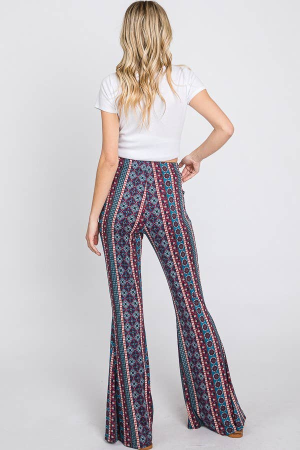 Extended Size Boho Print Flared Pants