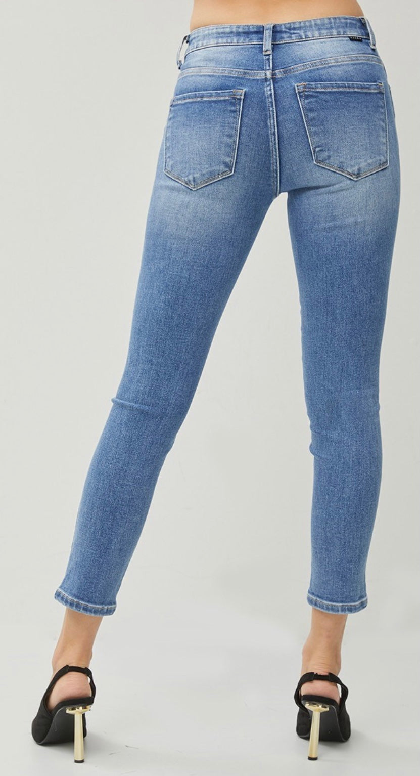 Extended Sizing Mid Rise Slit Ankle Skinny Jeans