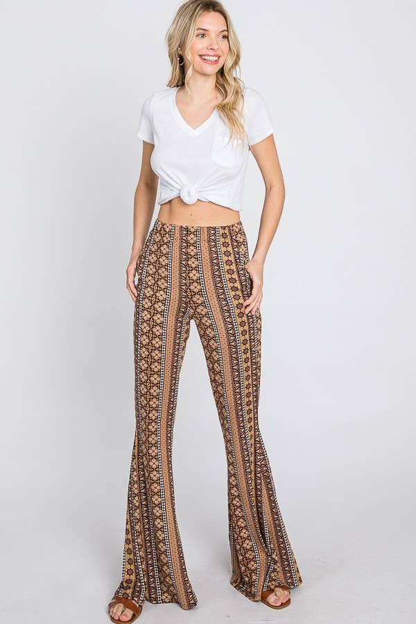 Extended Size Boho Print Flared Pants