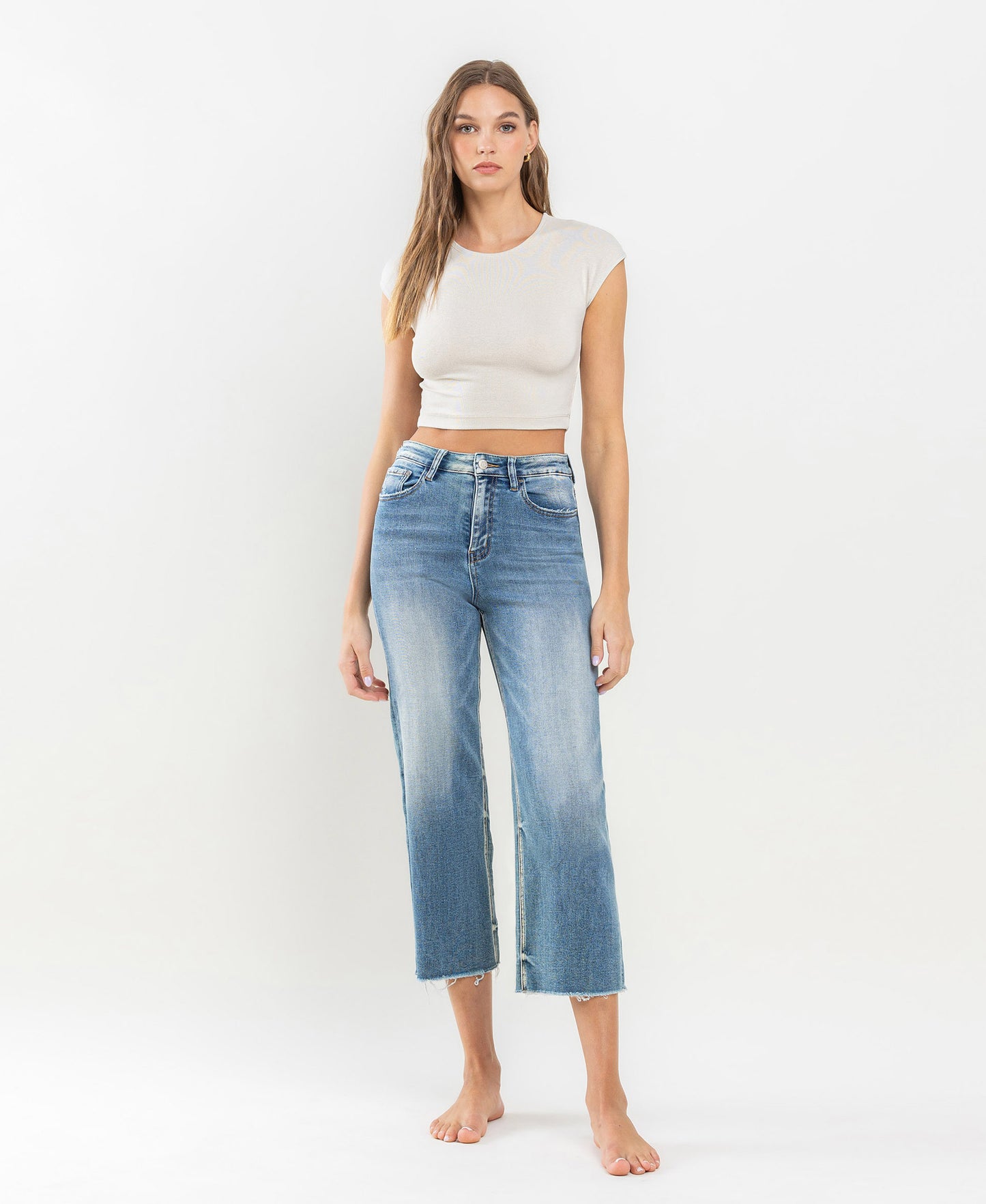 Vervet - Super High Rise Raw Hem Wide Leg Jeans