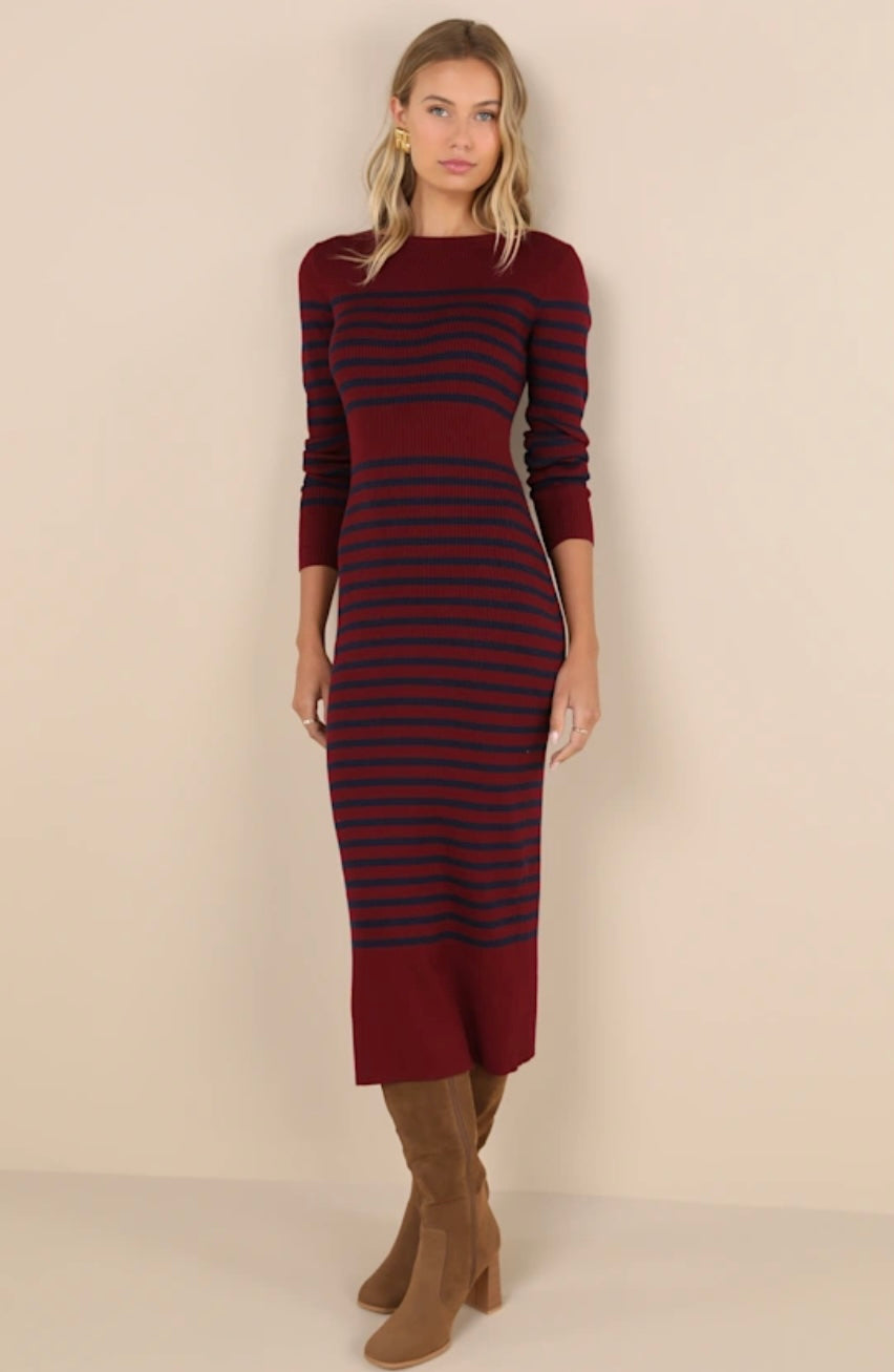 Striped Ribbed Midi Sweater Dress