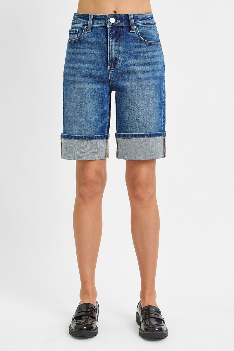 High Rise Mid Length Cuffed Shorts 10” Inseam