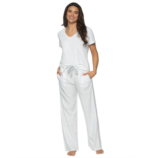 Mirielle Cotton Twill Short Sleeve PJ Set - White