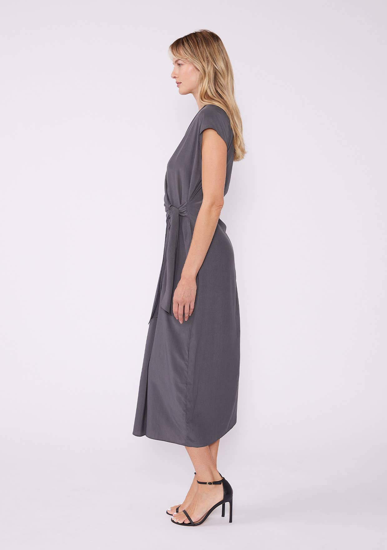 Solid Dolman Cap Sleeve Midi Wrap Dress