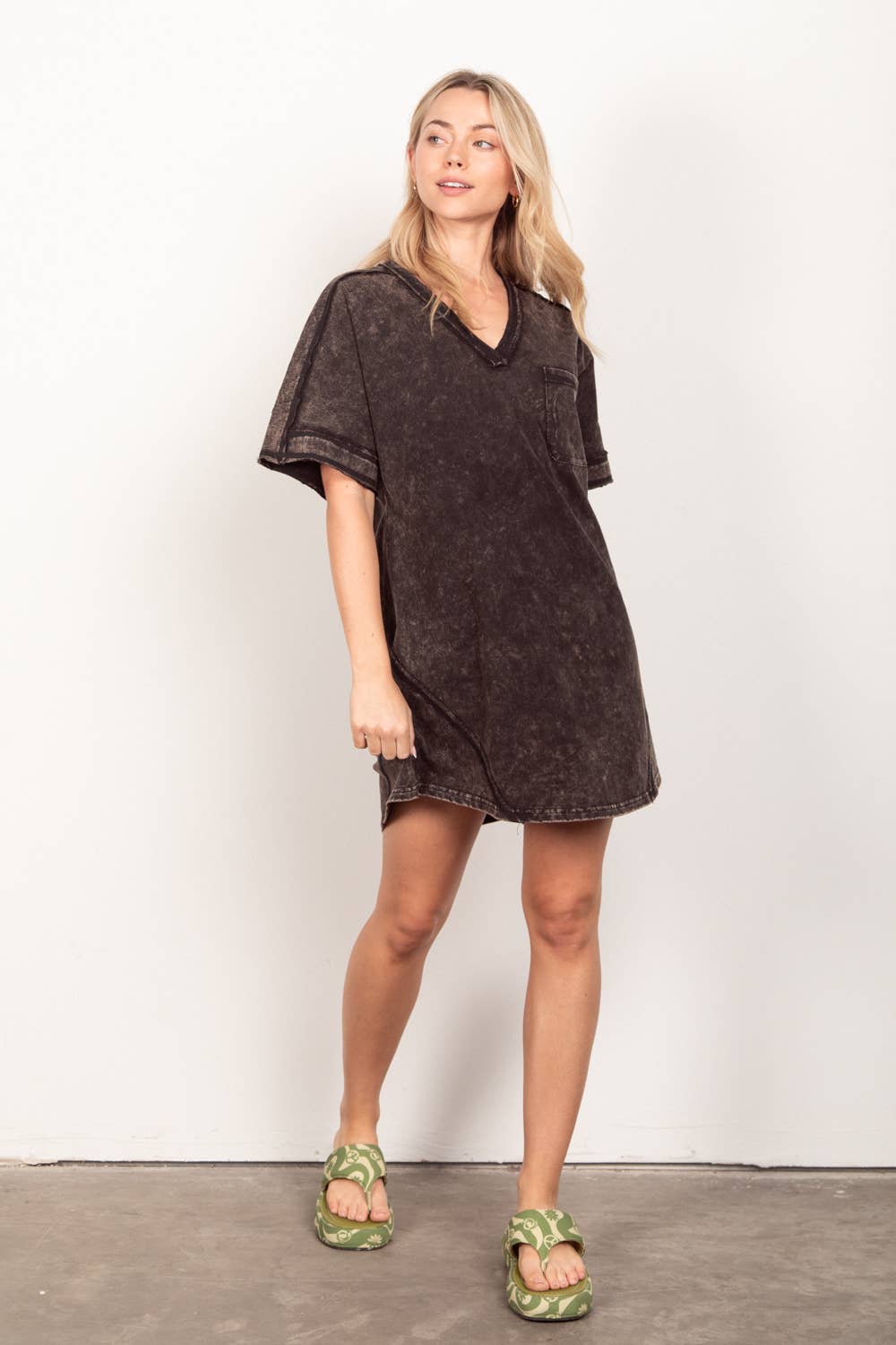 Oversized  Washed T-shirt Knit Mini Dress