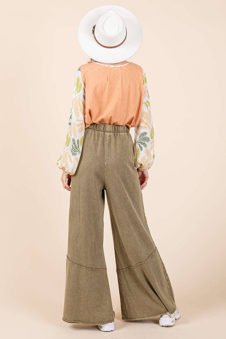 Mineral Wash Wide Flared Leg Lounge Pants