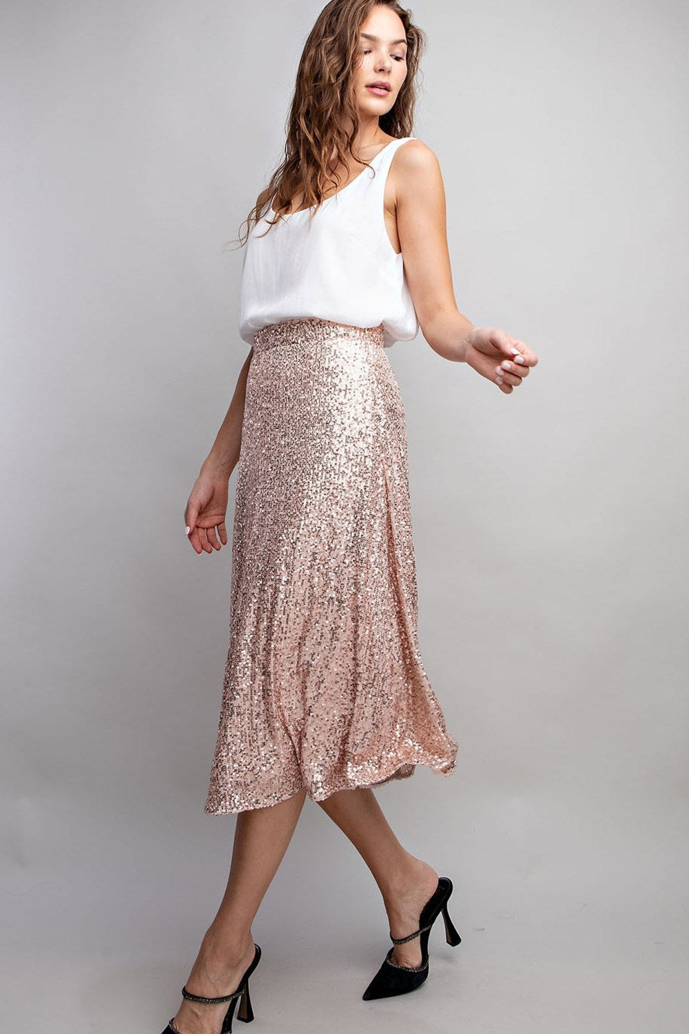 Glitter Flare Midi Skirt