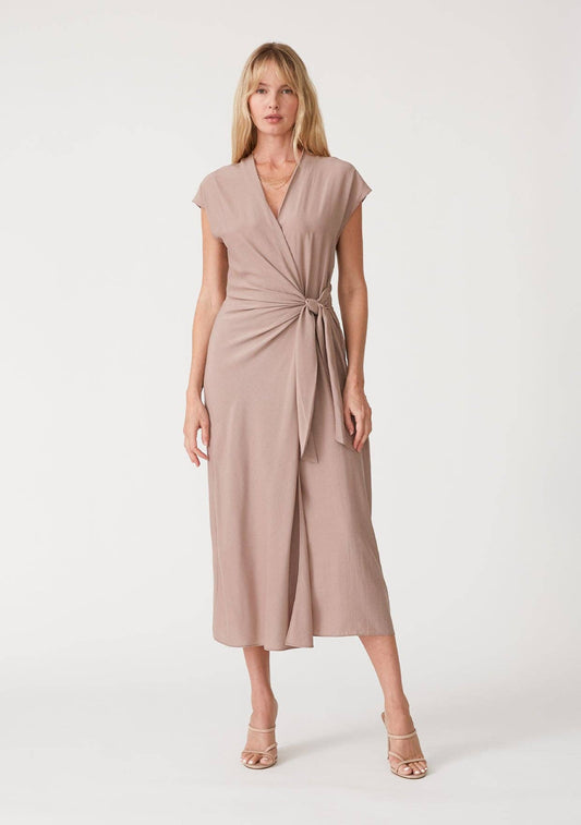 Solid Dolman Cap Sleeve Midi Wrap Dress